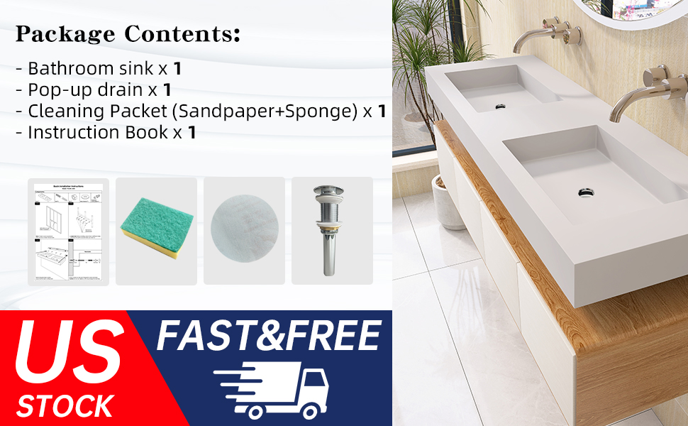 59'' Wall Mount Bathroom Sink Stone Resin Solid Surface 59'' Wall Mount Bathroom Sink Stone Resin Solid Surface